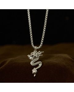 Buddha Stones Dragon Copper Balance Luck Necklace Pendant - Copper Dragon With Wheat Chain