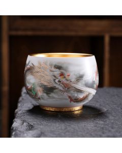 Buddha Stones Dragon Gilt Gourd Ceramic White Porcelain Teacup Kung Fu Tea Cup 160ml - 8.5cm*6cm*160ml
