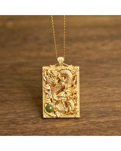 Buddha Stones Dragon Gold Plated Copper Hetian Jade Strength Necklace Pendant - Gold Plated Copper Hetian Jade Dragon