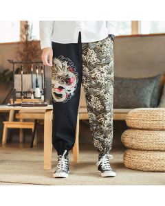 Buddha Stones Dragon Pattern Two-tone Men's Pants With Pockets - Black / US/UK/AU36，EU46 (L)