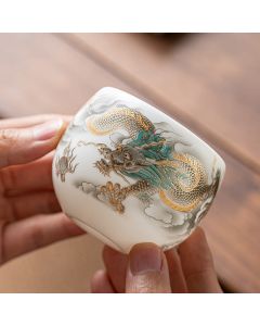 Buddha Stones Dragon Phoenix Auspicious Clouds Ceramic Teacup Kung Fu Tea Cup With Gift Box - Red Dragon 7.5cm*5.5cm*140ml(Gift Box)