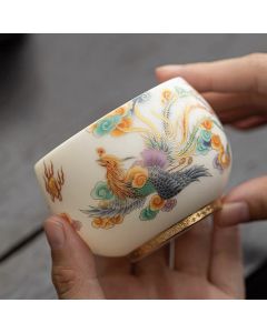 Buddha Stones Dragon Phoenix Auspicious Clouds Ceramic Teacup Kung Fu Tea Cup - Big 8.6cm*6cm*170ml