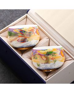 Buddha Stones Dragon Phoenix Auspicious Clouds Sun Ocean Waves Ceramic Teacup Kung Fu Tea Cup - 7cm*6.1cm*140ml / Phoenix