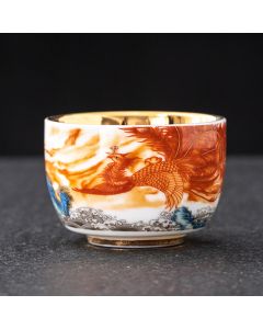 Buddha Stones Dragon Phoenix Crane Sun Ocean Waves Gilt Ceramic Teacup Kung Fu Tea Cup 170ml - Crane 8cm*5.4cm*170ml