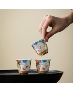 Buddha Stones Dragon Phoenix Flowers Ceramic Teacup Kung Fu Tea Cup 50ml - Phoenix 4.5cm*5.3cm*50ml