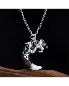 Buddha Stones Dragon Strength Crescent Pendant Necklace - Silver