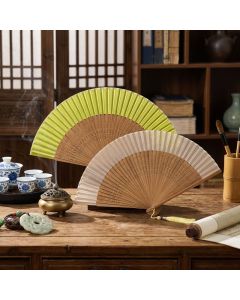 Buddha Stones Dual Tone Bamboo Folding Eastern Style Fan - Green(Complimentary Tassel)