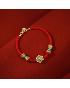 Buddha Stones Dunhuang 925 Sterling Silver Lotus Drum New Beginning Red Rope Bracelet - 14-17cm