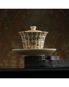 Buddha Stones Dunhuang Color Thousand Buddhas Flying Apsaras Pattern Gaiwan Teacup Kung Fu Tea Cup With Lid - Dunhuang Thousand Buddhas 5.2cm*7cm*90ml