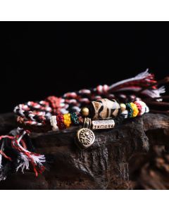 Buddha Stones Dzi Beads Om Mani Padme Hum Double Wrap Braided Rope Peace Bracelet - Dzi Beads(Wrist Circumference:15-25cm)