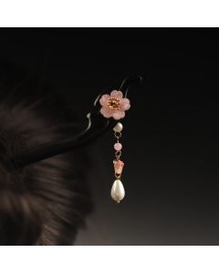 Buddha Stones Ebony Flower Butterfly Blessing Hairpin - Brown-White Flower