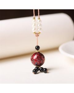 Buddha Stones Ebony Wood Aurora Lacquer Craft Bead Pearl Balance Necklace Pendant - Black Gold(Random Black Gold)