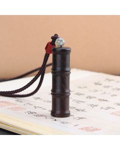 Buddha Stones Ebony Wood Bamboo Pattern Ghau Prayer Box Peace Necklace Pendant - Bamboo(Thin Rope)