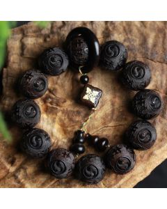 Buddha Stones Ebony Wood Chinese Character Yin Yang Engraved Gourd Balance Bracelet - Ebony(Balance♥Calm)