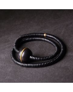 Buddha Stones Ebony Wood Copper Brass Balance Ball Cuboid Double Wrap Bracelet Necklace - Ebony Wood Brass Cuboid / 17-17.5cm