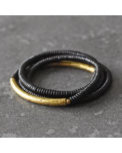Buddha Stones Ebony Wood Brass Copper Balance Multilayered Bracelet - 17-17.5cm