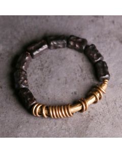 Buddha Stones Ebony Wood Copper Brass Circular Ring Peace Bracelet - Ebony Wood Brass(Wrist Circumference: 17-17.5cm)