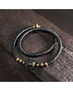 Buddha Stones Ebony Wood Copper Brass Peace Double Wrap Bracelet - Ebony Wood Brass(Wrist Circumference: 17-17.5cm)