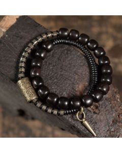Buddha Stones Ebony Wood Copper Brass Vintage Bead Cone Double Wrap Balance Bracelet - Ebony Wood Brass(Wrist Circumference: 17-17.5cm)