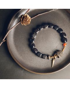Buddha Stones Ebony Wood Copper Brass Red Agate Peace Bracelet - Ebony Wood Brass(Wrist Circumference: 17-17.5cm)
