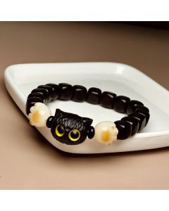 Buddha Stones Ebony Wood Cute Cat Bodhi Seed Paw Claw Peace Bracelet - Ebony Wood(Wrist Circumference 14-16cm)