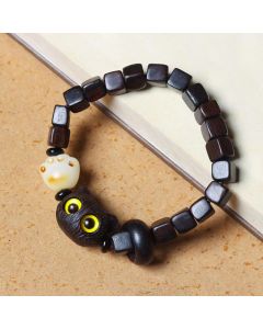 Buddha Stones Ebony Wood Cute Cat Bodhi Seed Paw Claw Square Beads Calm Bracelet - Ebony Wood(Balance♥Calm)(Wrist Circumference 14-16cm)