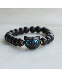 Buddha Stones Ebony Wood Green Sandalwood Cute Cat Peace Bracelet - Green Sandalwood(Cure♥Positive)