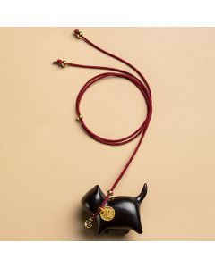Buddha Stones Ebony Wood Green Sandalwood Lucky Cat Fu Character Lucky Fortune Bell Balance Car Hanging Decoration - Green Sandalwood(Cure♥Positive)