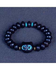 Buddha Stones Ebony Wood Liuli Glass Lovely Cat Peace Balance Bracelet - Ebony 12*11mm*15 Beads(Wrist Circumference 14-16cm)