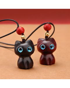Buddha Stones Ebony Wood Red Sandalwood Cute Cat Calm Necklace - Red Sandalwood(Wealth ♥ Fortune)