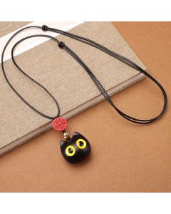 Buddha Stones Ebony Wood Red Sandalwood Lucky Cat Adjustable Balance Necklace - Red Sandalwood