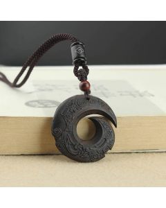 Buddha Stones Ebony Wood Sandalwood One's Luck Improves Design Pattern Peace Necklace Pendant - Sandalwood