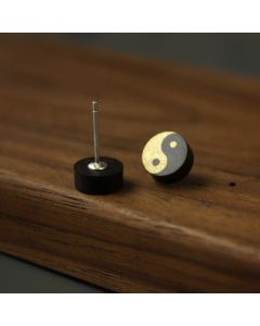 Buddha Stones Ebony Wood Yin Yang Balance Stud Earrings - Yin Yang(925 Sterling Silver Posts)