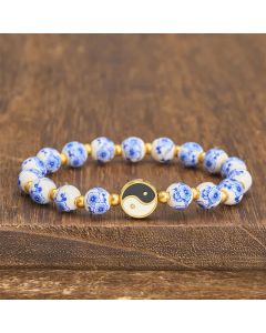 Buddha Stones Elegant Blue and White Porcelain Yin Yang Balance Bracelet - Yin Yang(Balance ♥ Harmony)