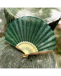 Buddha Stones Elegant Cotton Linen Texture Bamboo Hanfu Style Folding Fan 21.5 cm - Green / Closed Size: Approx. 21.5 cm / 8.5 in