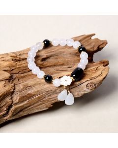Buddha Stones Elegant White Chalcedony Black Agate Floral Drop Bracelet - Black Onyx(Protection ♥ Fortune)