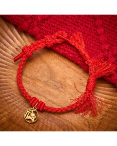 Buddha Stones Elephant Fu Character Gold Plated Copper Red String Balance Tibet Bracelet - Red(Wrist Circumference 14-17cm)