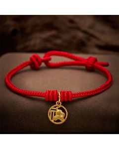 Buddha Stones Elephant Fu Character Gold Plated Copper Red String Wealth Bracelet - Red(Wrist Circumference 15-18cm)