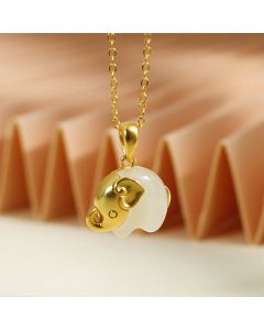 Buddha Stones Elephant Hetian Jade 925 Sterling Silver Luck Necklace Pendant - Hetian Jade 925 Sterling Silver(Pendant Size: 28.4*15.1mm)