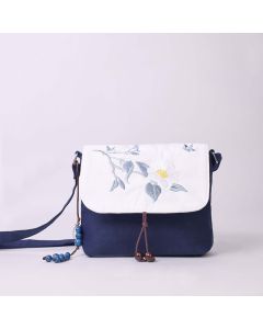 Buddha Stones Embroidered Camellia Epiphyllum Gardenia Sakura Flowers Crossbody Bag Shoulder Bag Cellphone Bag - Light Pink White Peony 23*19*3.5cm