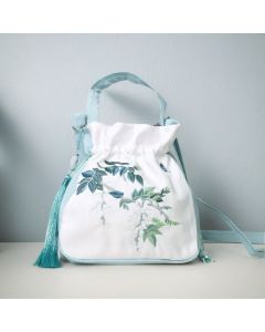 Buddha Stones Embroidered Flowers Wisteria Lily Cotton Linen Tote Crossbody Bag Shoulder Bag Handbag - Light Green Ephyllum 20*20*7cm