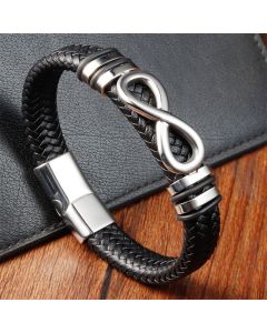 Buddha Stones Endless Knot Design Titanium Steel Strengthen Braided Leather Buckle Bracelet - Gold(Wrist Circumference: 18-20cm)
