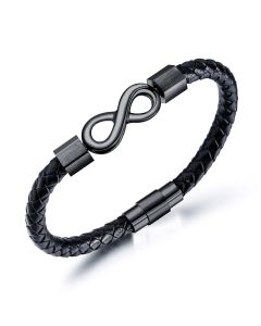 Buddha Stones Endless Knot Titanium Steel Infinity Leather Weave Balance Bracelet - Silver Endless Knot / 23cm(Weight Above 75kg)