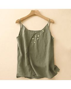 Buddha Stones Ethnic Embroidery Asymmetrical Design Women's Sleeveless Vest - White / US14，UK/AU18，EU46 (4XL)