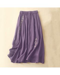 Buddha Stones Ethnic Vintage Embroidery Button Design Women's 7-8 Length Skirt - White / US8-10，UK/AU12-14，EU40-42 (2XL)