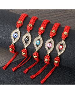 Buddha Stones Evil Eye Keep Away Evil Spirits String Bracelet - Purple Pink Evil Eye / Silver Border