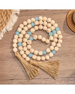 Buddha Stones Faceted Wood Beads Double Tassel Hanging Mindful Living Decor - Wood