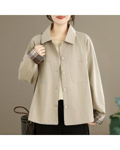 Buddha Stones Fall Basic Minimalist Solid Women's Jackets With Patch Pockets - Beige / US4, UK/AU8, EU36 (L)