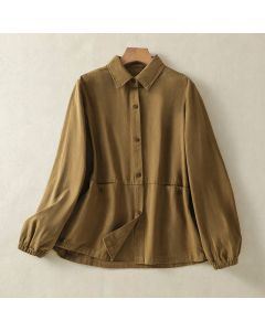 Buddha Stones Fall Casual Button-Up Solid Women's Jacket With Pockets - Peru / US6, UK/AU10, EU38 (L)
