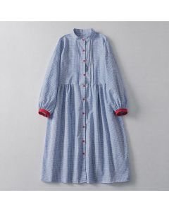Buddha Stones Fall Casual Classic Button-Up Plaid Women's Long Sleeve Dresses With Pocket - LightBlue / US4, UK/AU8, EU36 (M)